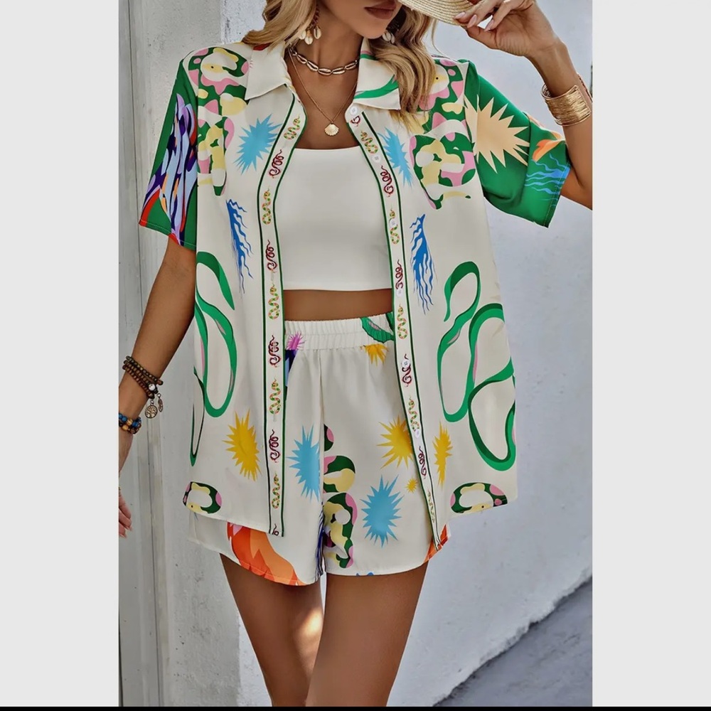 Colorful Graphic Shirt and Shorts Set